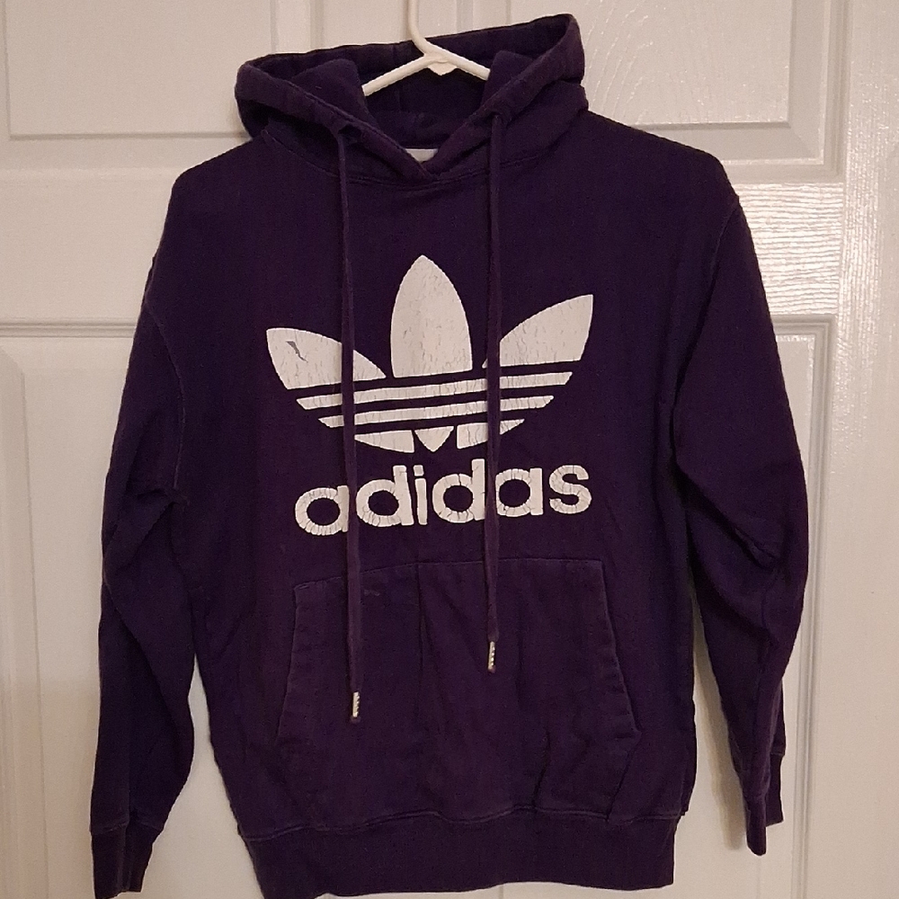 Vintage Y2K Adidas Dark Purple Hoodie with White Logo